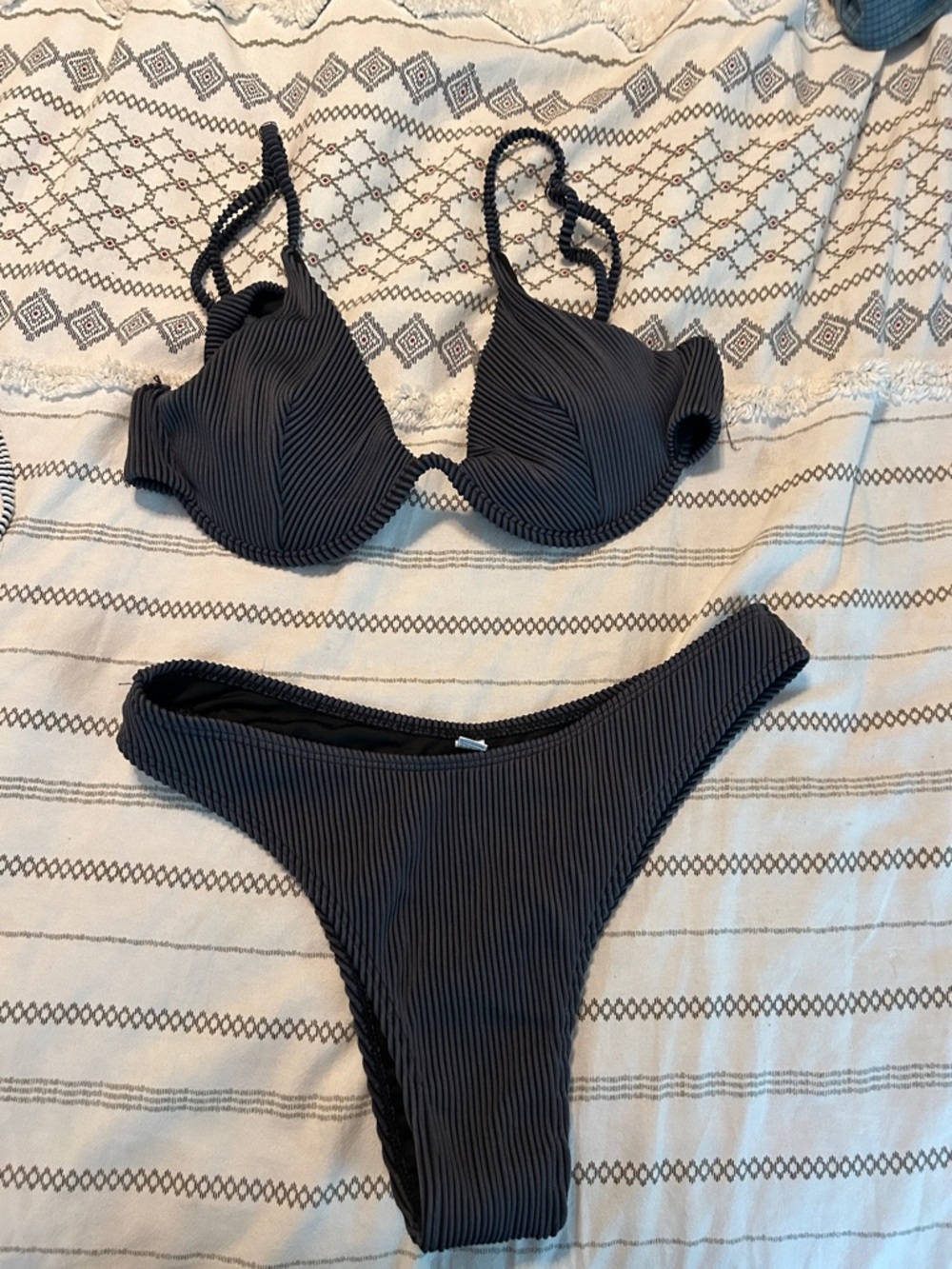 Amazon Women's Black and White Striped Bikini Set
